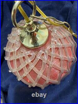 Vtg 60's MCM Spun Lucite Lattice Spaghetti Red Clear Hanging Lamp Light EX