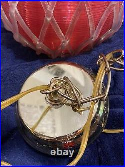 Vtg 60's MCM Spun Lucite Lattice Spaghetti Red Clear Hanging Lamp Light EX