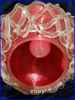 Vtg 60's MCM Spun Lucite Lattice Spaghetti Red Clear Hanging Lamp Light EX