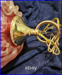 Vtg 60's MCM Spun Lucite Lattice Spaghetti Red Clear Hanging Lamp Light EX