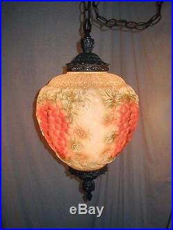 Vtg 60s Hollywood Regency Orange Grape Light Swag Hanging Lamp Ceiling Fixture
