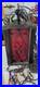 Vtg 60s MCM Red Spanish Revival Gothic Wood & Iron Hanging Pull Chain Swag Lamp