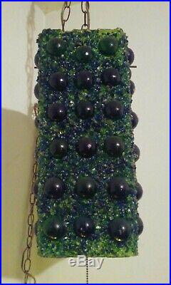 Vtg 60s Mid Century Resin Chunky Rock Candy SWAG Light Atomic Green Hanging Lamp