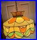 Vtg 70's Faux Stained Glass Acrylic swag lamp Pendent Tulip Orange Yellow Green