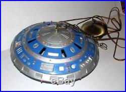 Vtg 70s Ceramic UFO Spaceship Flying Saucer Star War Hanging Blinking Light Lamp