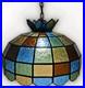 Vtg 88 Panel Stained Glass Hanging Lamp Multicolor Crown Shade Pure Glass 19
