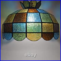 Vtg 88 Panel Stained Glass Hanging Lamp Multicolor Crown Shade Pure Glass 19