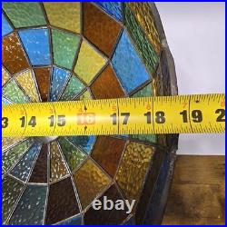 Vtg 88 Panel Stained Glass Hanging Lamp Multicolor Crown Shade Pure Glass 19