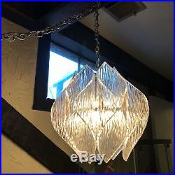 Vtg 8 Textured Clear Acrylic Lucite Plastic Panels Swag Hanging Light Lamp MCM
