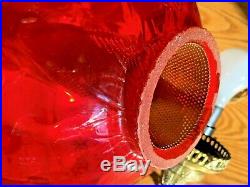 Vtg ATOMIC ORANGE Glass Hanging Ball Swag Light/Lamp Mid Century NOT AMBER & RED