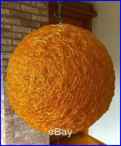 Vtg Acrylic Spaghetti Ribbon Mid Century Swag Hanging Light Lamp Orange 1960s