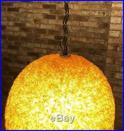 Vtg Acrylic Spaghetti Ribbon Mid Century Swag Hanging Light Lamp Orange 1960s