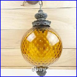 Vtg Amber Glass Hanging Light with Chain Swag Lamp Ceiling Pendant Mid Century