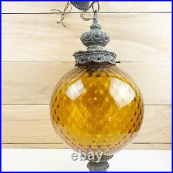 Vtg Amber Glass Hanging Light with Chain Swag Lamp Ceiling Pendant Mid Century