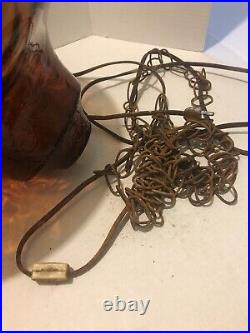 Vtg Amber Hanging Swag Lamp Light Chain & Diffuser MCM Flowing Honey Drip Run
