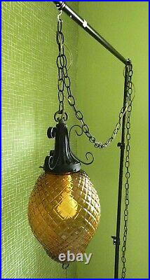 Vtg Amber Swag Lamp Hanging Light 18 Optic Glass Mid Century Spanish Style