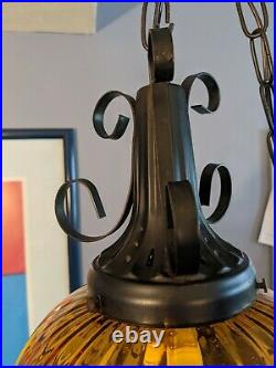 Vtg Amber Swag Lamp Hanging Light Mid Century Spanish Style Optic 60s Plug In