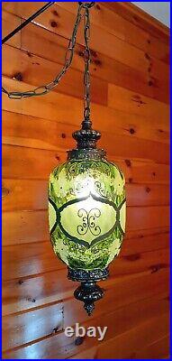 Vtg/Antique 1960's-70's Retro MCM Designer Green Glass Hanging Swag Light/Lamp