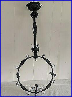 Vtg Antique Ceiling Fixture Chandelier Ornate Cast & Wrought Iron Hanging Lamp