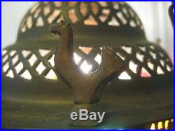 Vtg Antique Moroccan Islamic star tent Lamp lantern pierced Brass hanging 22X9