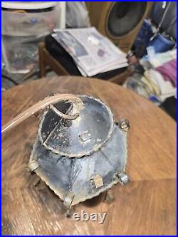 Vtg Antique Twisted Iron Awesome Inn/Outdoor Hanging Glass Lamp with Purple Glass