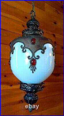 Vtg/Antique UNIQUE Hollywood Regency Ruby Red Jeweled Glass Swag Light/Lamp