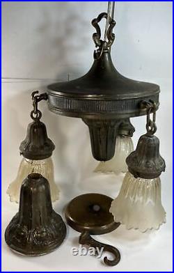 Vtg Art Deco Mid Century Modern MCM Hanging Light Lamp Copper Large 1960s 70s