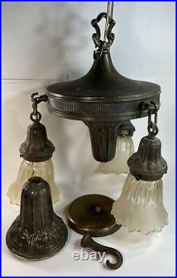 Vtg Art Deco Mid Century Modern MCM Hanging Light Lamp Copper Large 1960s 70s