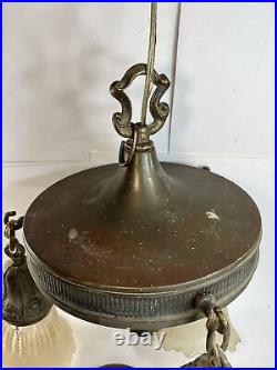 Vtg Art Deco Mid Century Modern MCM Hanging Light Lamp Copper Large 1960s 70s