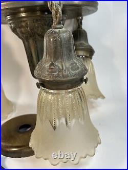 Vtg Art Deco Mid Century Modern MCM Hanging Light Lamp Copper Large 1960s 70s