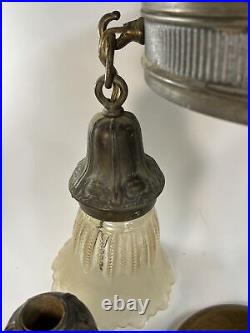 Vtg Art Deco Mid Century Modern MCM Hanging Light Lamp Copper Large 1960s 70s