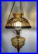 Vtg Brass Hanging Oil Lamp Chandelier Amber Glass Shade Farmhouse Country Cabin