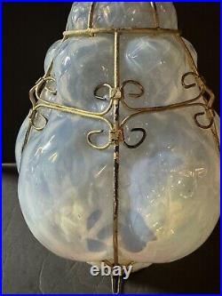 Vtg CAGED MURANO Opalescent Hanging Lamp(Top Is Missing)