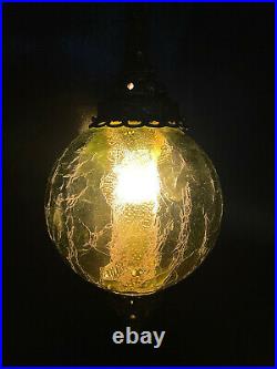 Vtg CEILING LIGHT Hanging Green Glass Swag pendant lamp 60s Decor