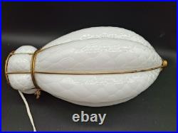 Vtg Caged Venetian Glass Hanging Lamp White Brass Plate Cage Diamond Marbro