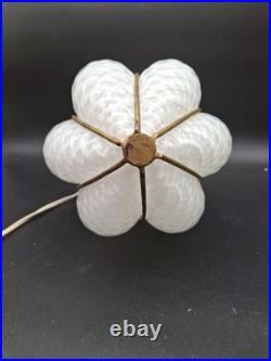 Vtg Caged Venetian Glass Hanging Lamp White Brass Plate Cage Diamond Marbro