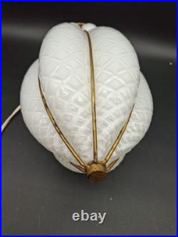 Vtg Caged Venetian Glass Hanging Lamp White Brass Plate Cage Diamond Marbro