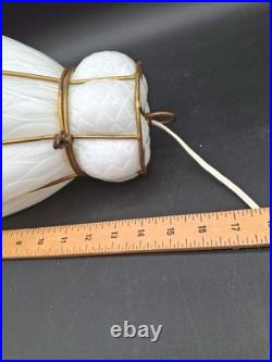 Vtg Caged Venetian Glass Hanging Lamp White Brass Plate Cage Diamond Marbro