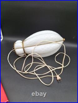 Vtg Caged Venetian Glass Hanging Lamp White Brass Plate Cage Diamond Marbro