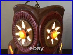 Vtg Ceramic Mold Light Up Owl 14 Swag Hanging Lamp Hand Painted Works Cute