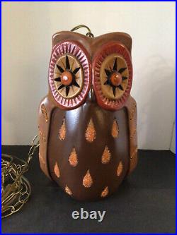 Vtg Ceramic Mold Light Up Owl 14 Swag Hanging Lamp Hand Painted Works Cute