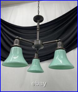 Vtg Chandelier Arts Crafts Deco Style Victorian Seafoam Green Glass Shades 3 Arm Vtg Chandelier Arts Crafts Deco Style Victorian Seafoam Green Glass Shades 3 Arm