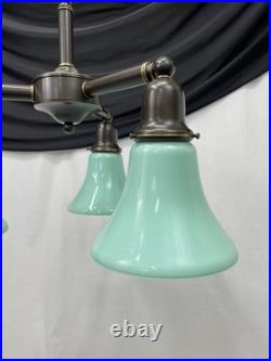 Vtg Chandelier Arts Crafts Deco Style Victorian Seafoam Green Glass Shades 3 Arm