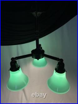 Vtg Chandelier Arts Crafts Deco Style Victorian Seafoam Green Glass Shades 3 Arm
