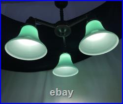 Vtg Chandelier Arts Crafts Deco Style Victorian Seafoam Green Glass Shades 3 Arm