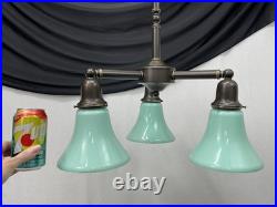 Vtg Chandelier Arts Crafts Deco Style Victorian Seafoam Green Glass Shades 3 Arm