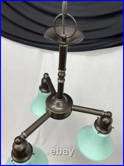 Vtg Chandelier Arts Crafts Deco Style Victorian Seafoam Green Glass Shades 3 Arm