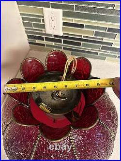 Vtg Curved Panel Stained Glass Light Fixture Red Swag Lamp Ceiling Mount
