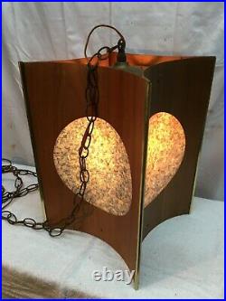 Vtg DANISH MODERN Blue Light MID-CENTURY Teak Wood 16 Swag LAMP Hanging