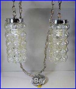 Vtg Double Hanging Swag Lamp Unusual Glass Globes Tynell Bubbles Light Fixture